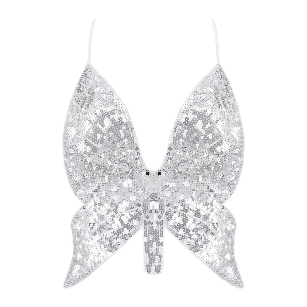1818 Sparkly Butterfly Sequin Crop Tops Sexy Trendy Sleeveless Cute